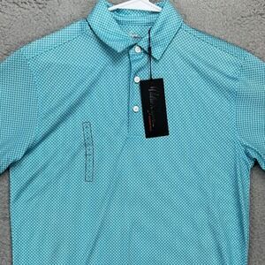 Walter Hagen Essentials Adult Men Golf Polo Shirt Small Teal Geometric Rugby NEW